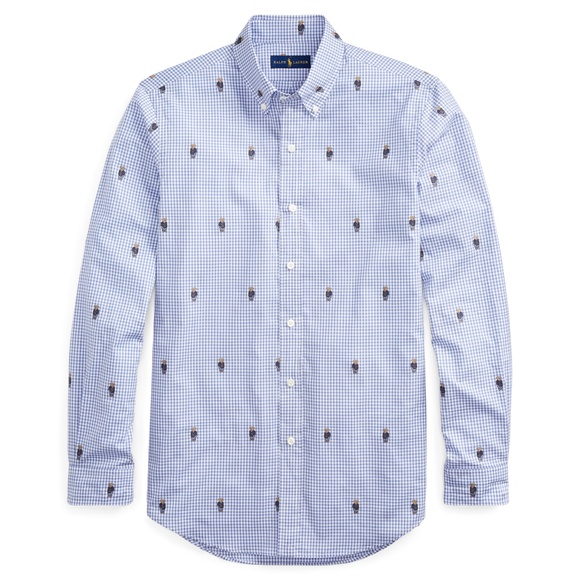 Polo Ralph Lauren Men's Polo Bear Gingham Cotton Shirt Sz L Slim Fit Embroidered - Picture 1 of 11
